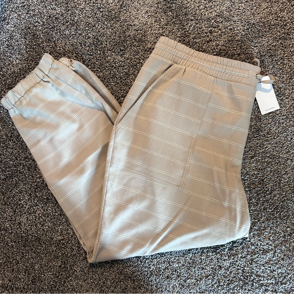 Nine West Tie Waist Mid Rise Jogger Plus Size XXL 2X New With Tags Tan plaid